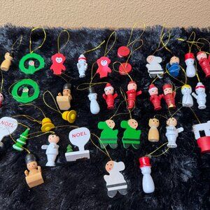 Vintage Wooden Christmas Ornaments Set Of 33 Handcrafted Holiday Decore